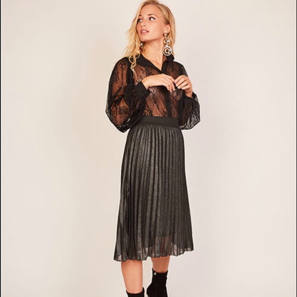 Sanctuary Pleated Silver Skirt - Size: S - Silver - Picture 2 of 15